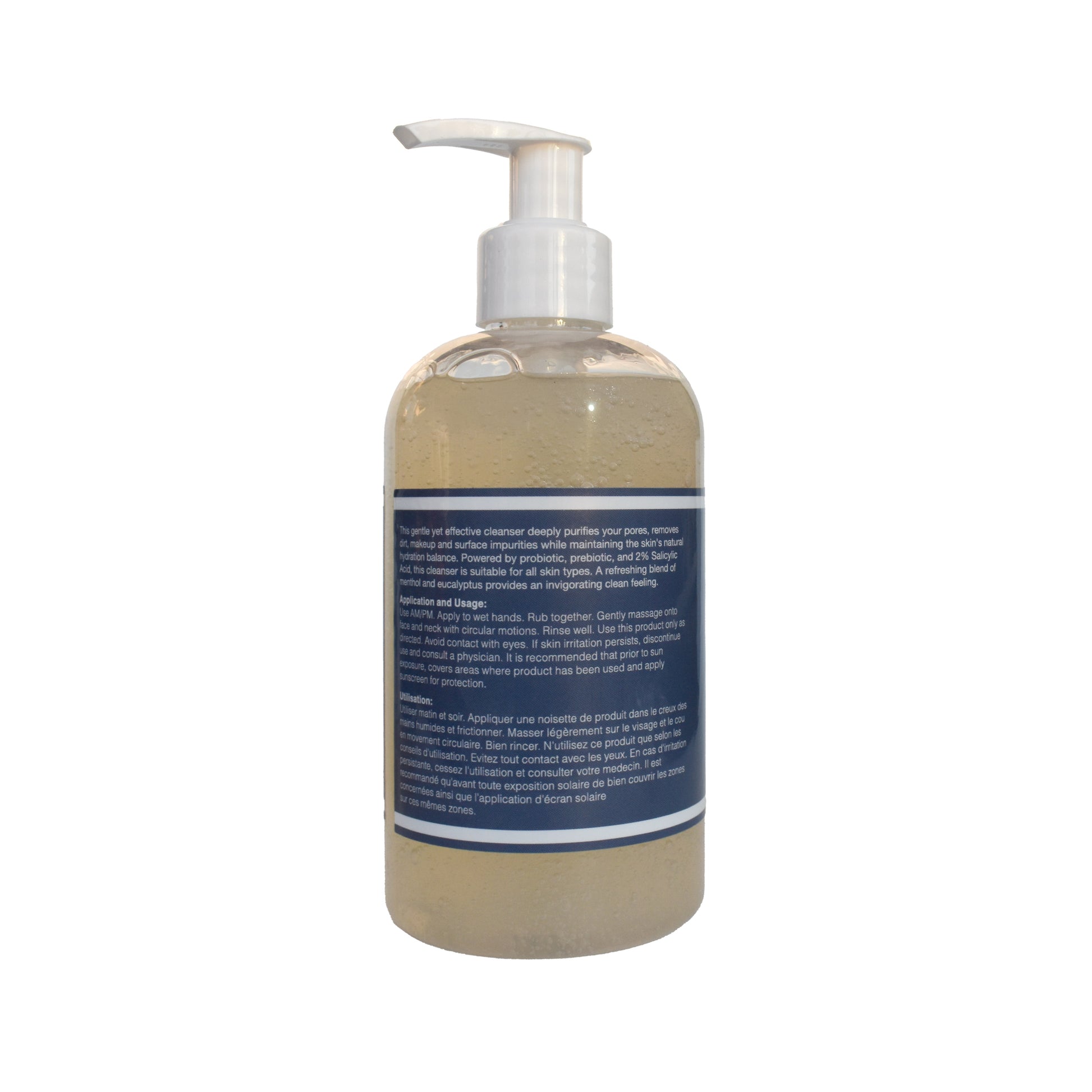 Glowbiotics Probiotic Clarifying Cleanser 10 oz bottle back view with ingredient list visible