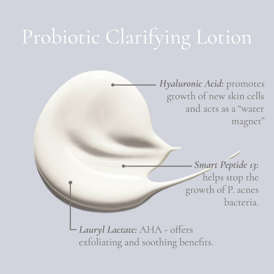 Cream texture with labels showing hyaluronic acid, smart peptide 13, and lauryl lactate benefits
