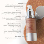 Glowbiotics Bronze HydraGlow Illuminating Serum with ingredient call-outs: prebiotics, probiotics, vitamin C, minerals, hyaluronic acid, shea butter.