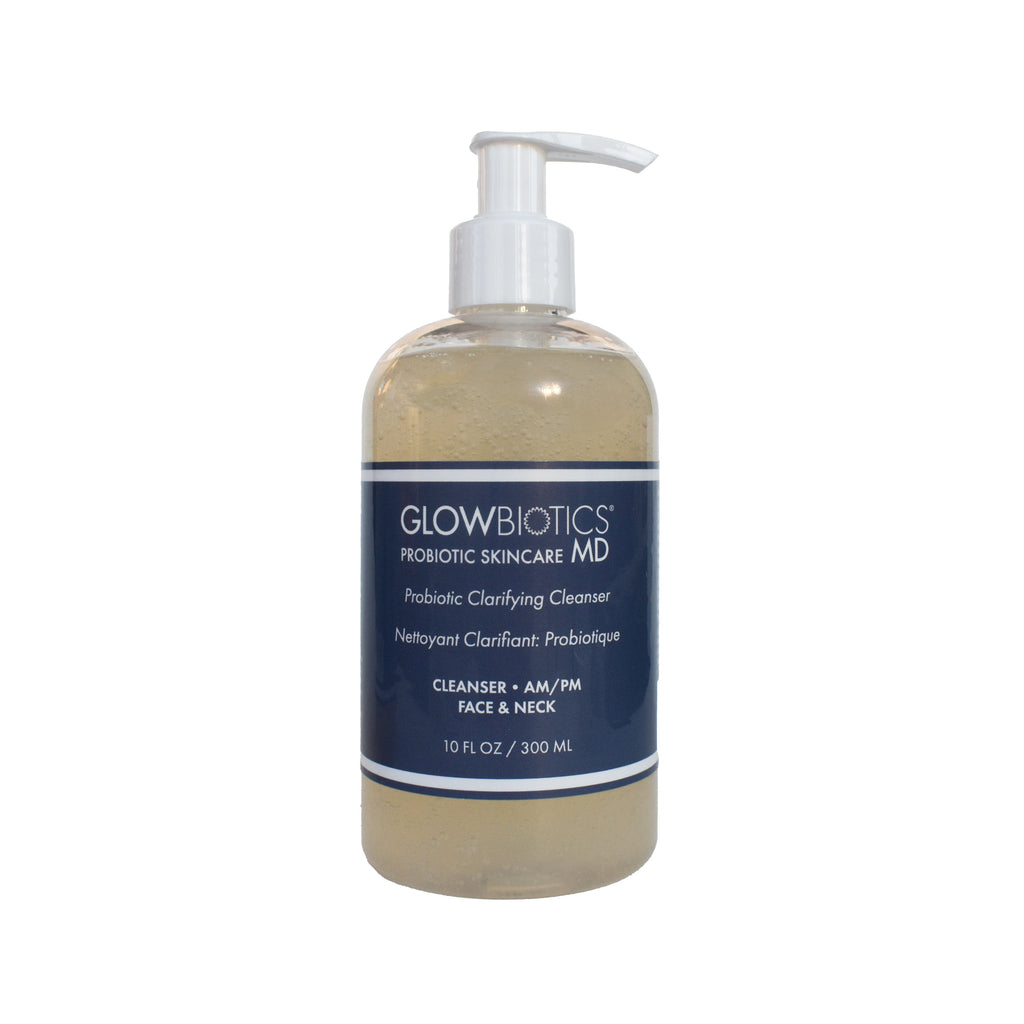 Glowbiotics Probiotic Clarifying Cleanser 10 oz bottle front view with pump