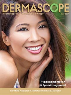 Dermascope magazine cover with smiling woman