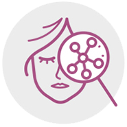 Face outline with clustered cells illustrating the skin microbiome