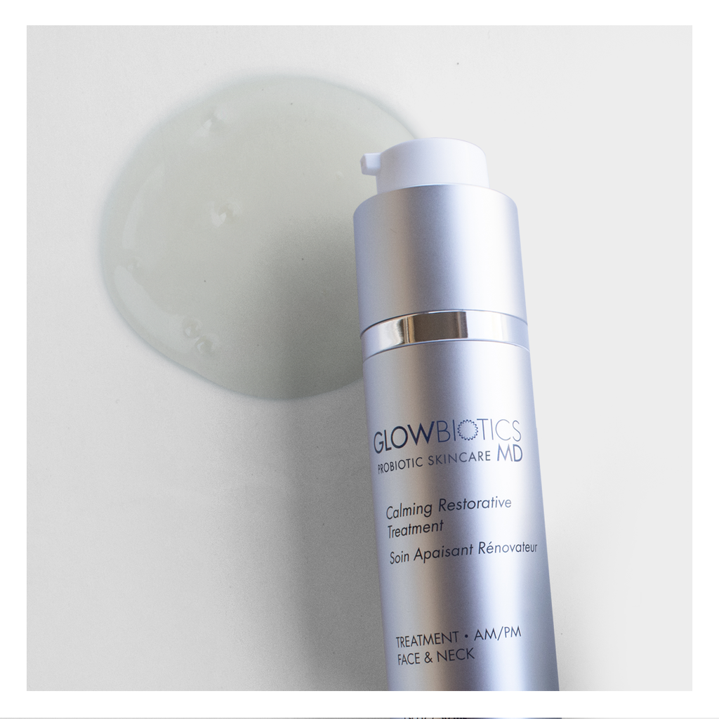 Glowbiotics Calming Restorative Treatment bottle with serum drop