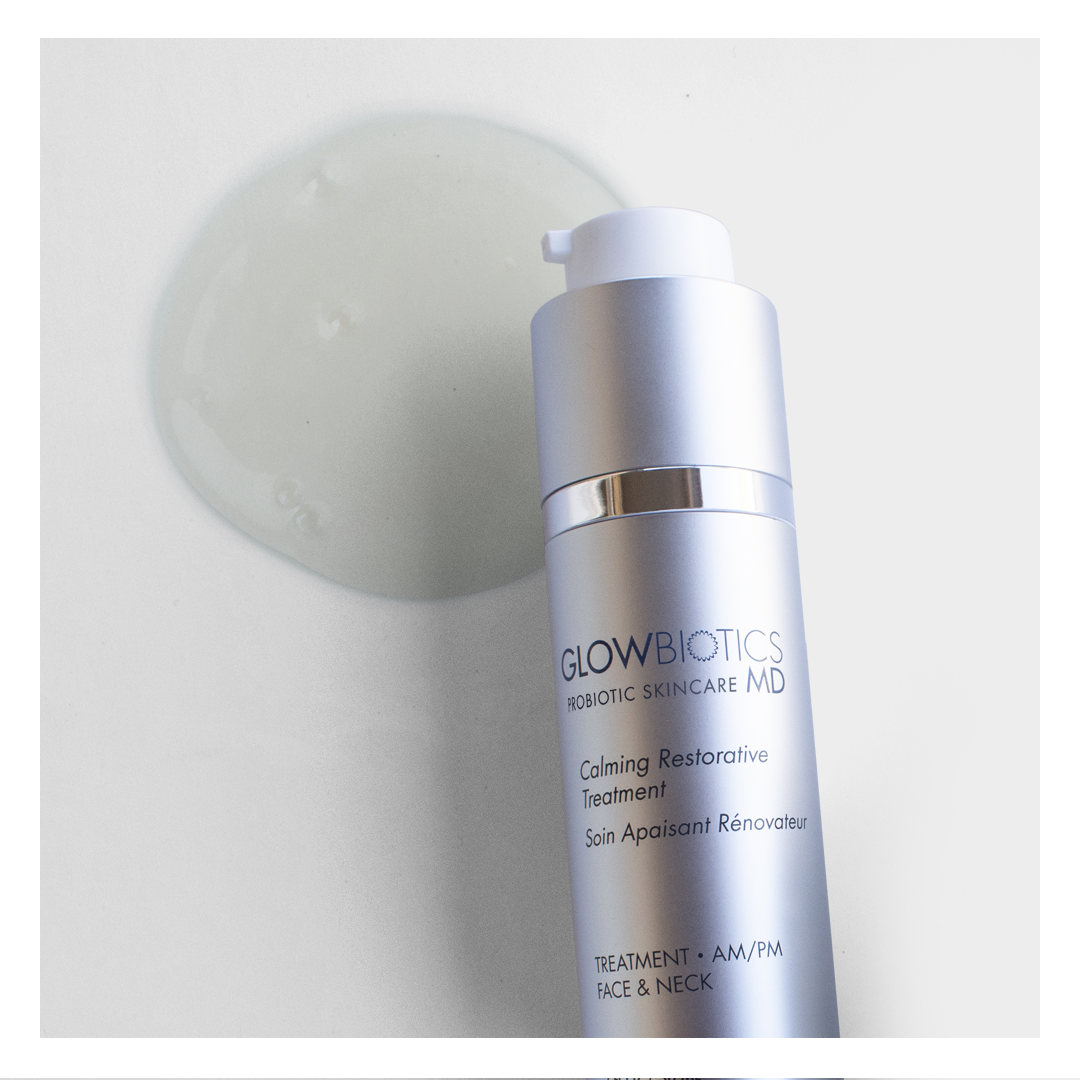 Glowbiotics Calming Restorative Treatment bottle with serum drop