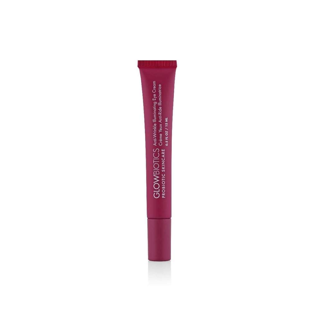 Tube of Glowbiotics Anti-Wrinkle Illuminating Eye Cream standing upright on a white background