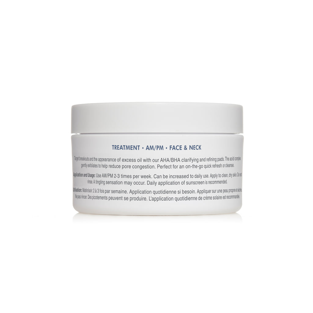 Side view of Glowbiotics Probiotic Triple Action Clarifying Pads jar showing usage instructions and ingredient list