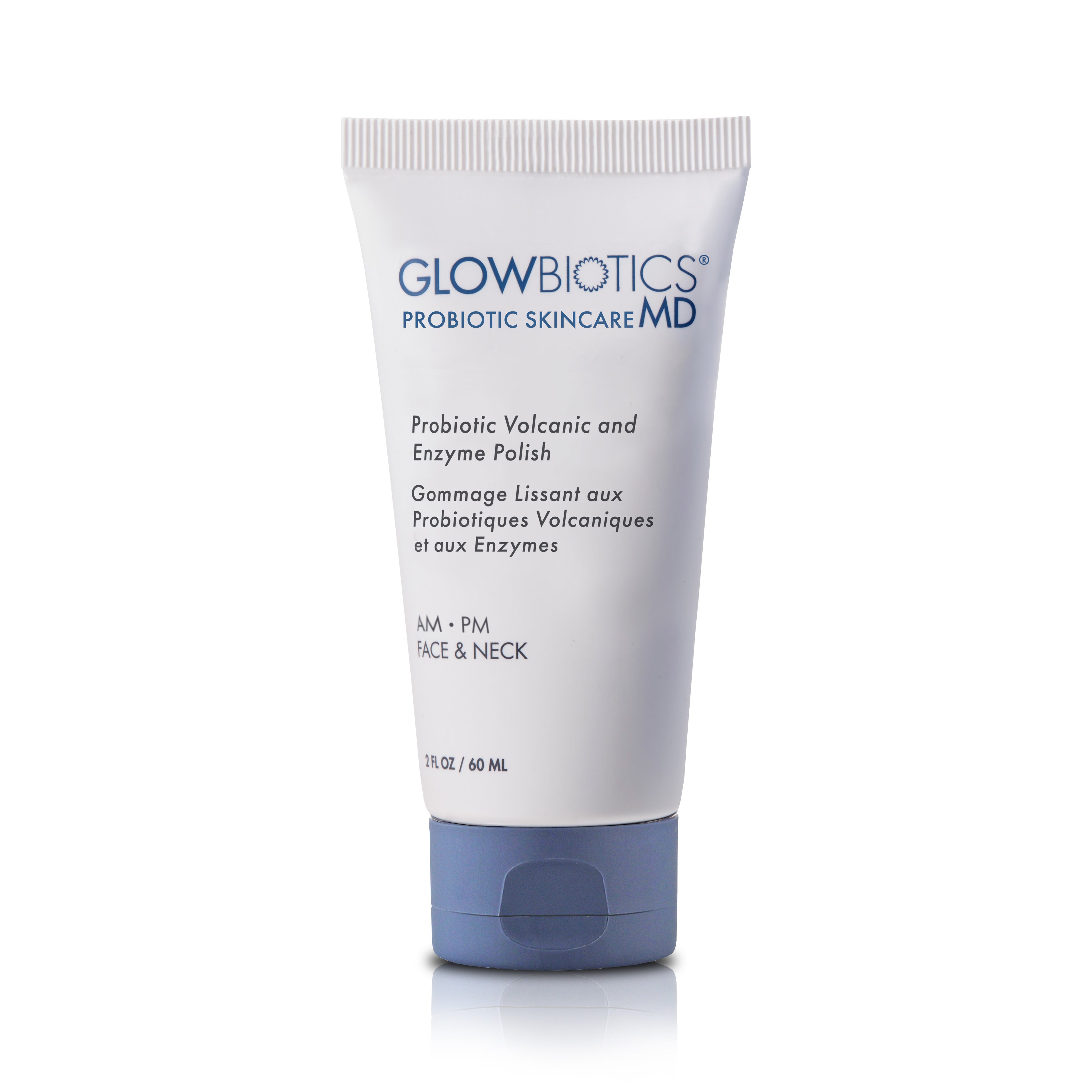 Tube of Glowbiotics Probiotic Volcanic and Enzyme Polish, 2 fl oz, standing upright on a white background
