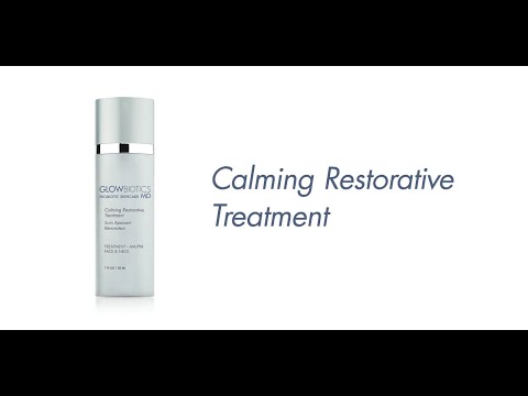 Video thumbnail with text "Calming Restorative Treatment" and product image